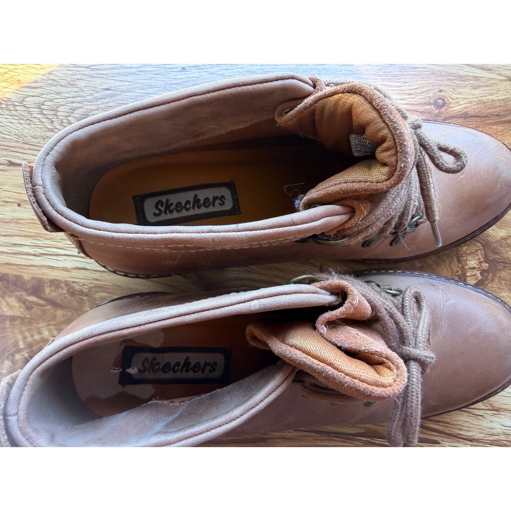 Rare Sketchers Brown Leather Chunky Heel y2k Boots Sz 8.5 - Picture 9 of 11